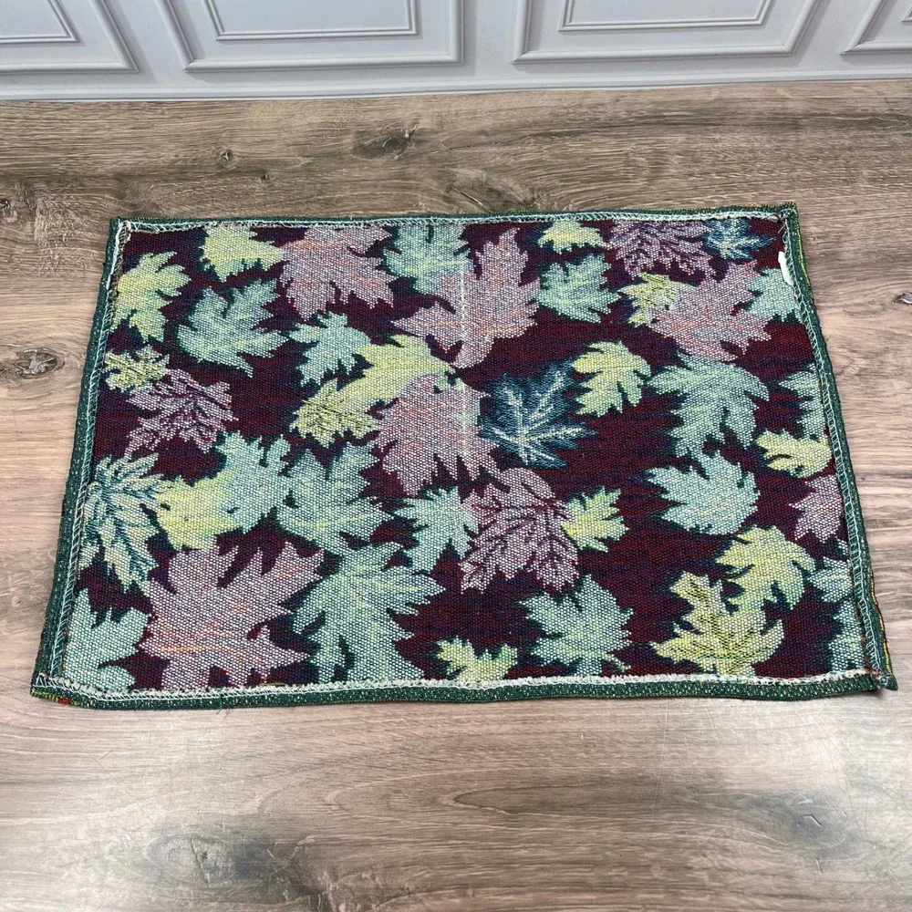 Woven Tapestry Autumn Leaf Fall Gold Metallic Thread 2pc Placemats Multicolor